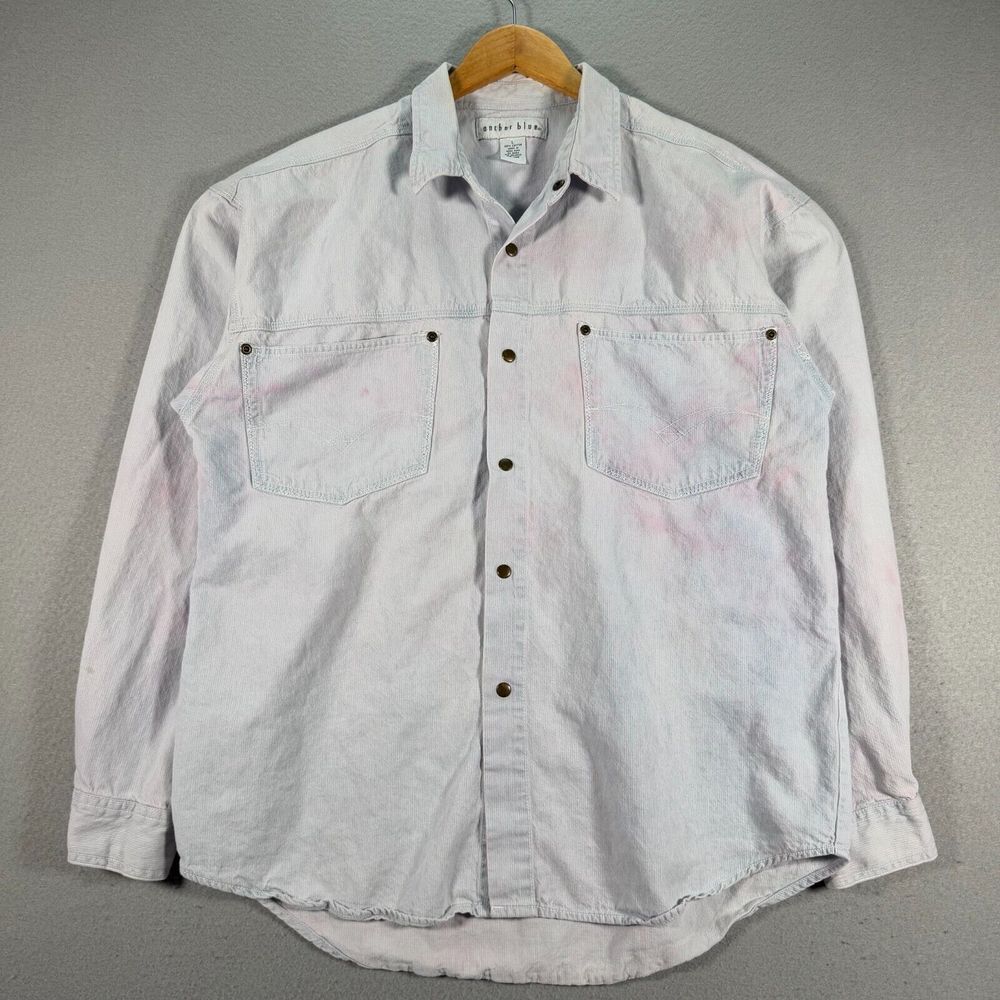 Anchor Blue Snap Button Up Shirt Men Large Blue Solid Western Casual Rancher 90s